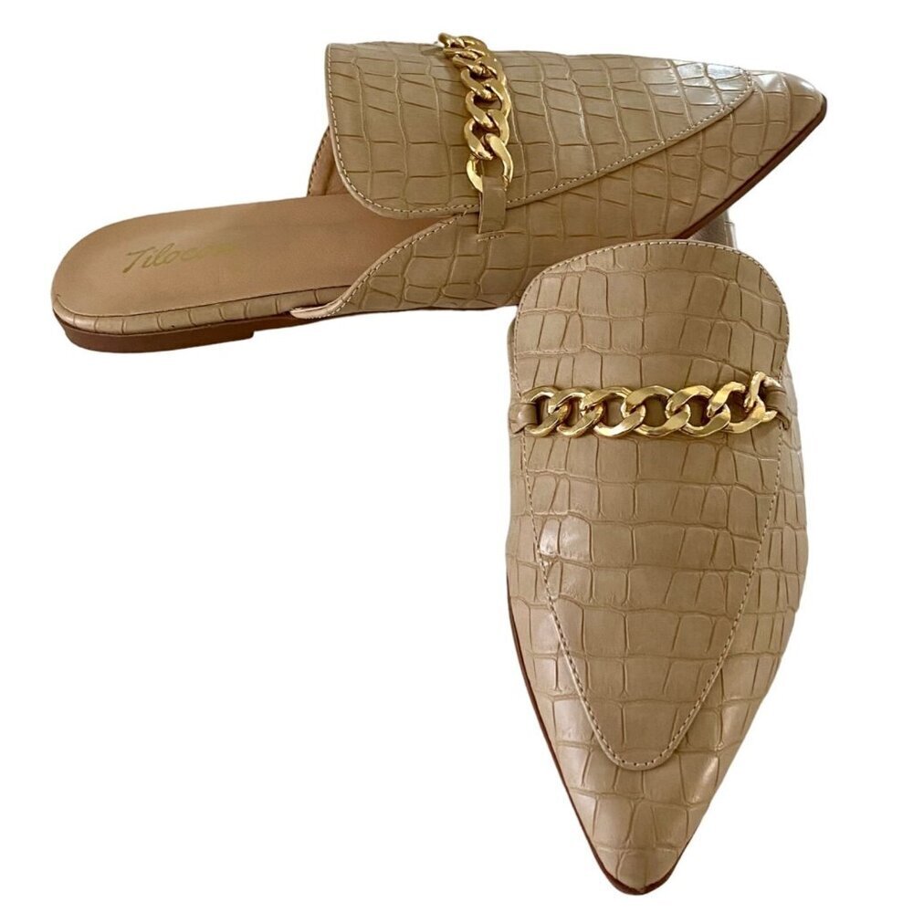 Tilocow Chain Backless Flat Mules Comfortable Slides Women's Size 9